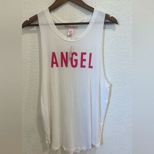 ✨ Victoria’s Secret “ANGEL” White Pink Logo Tank Top S NWT